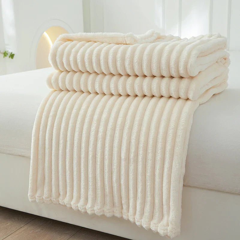 Striped Flannel Fleece Throw Blanket, Soft Polyester Microfibre