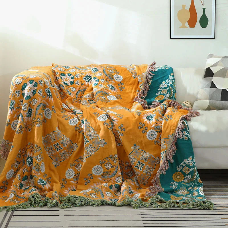 Soft Woven Throw Blanket in Yellow or Orange, Three Sizes