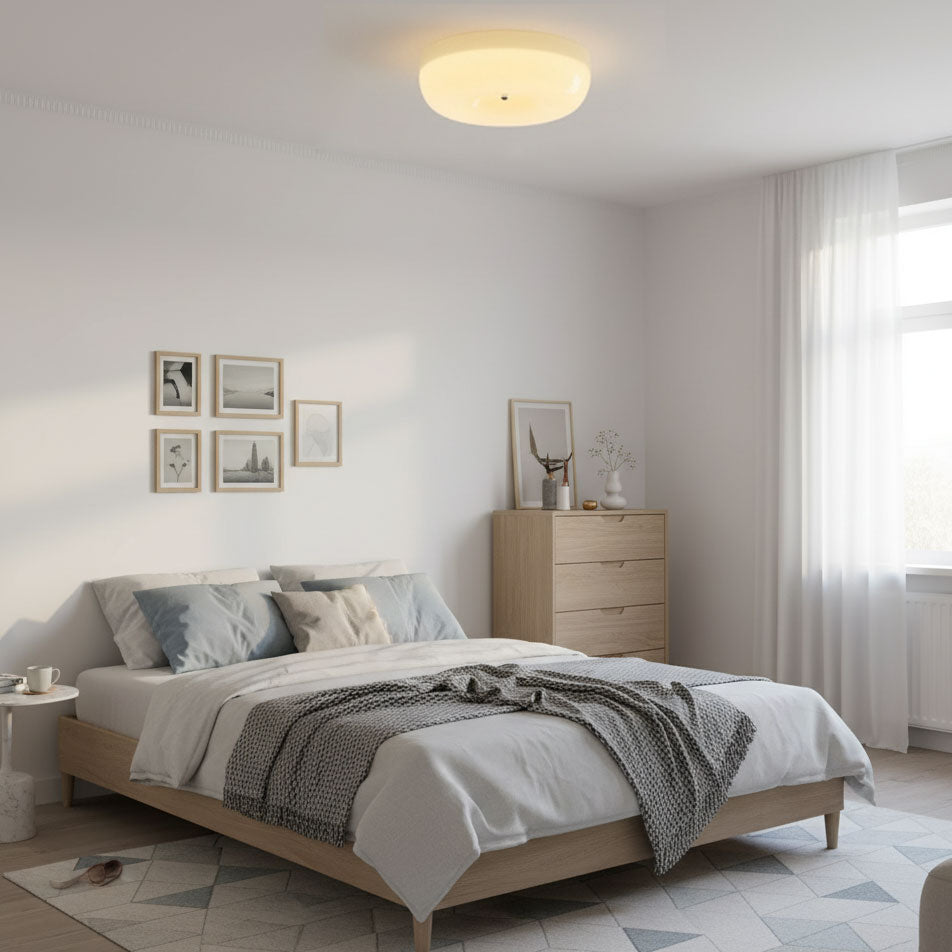 Opal Glass Ceiling Light with Silver Detail, 32 to 46 cm