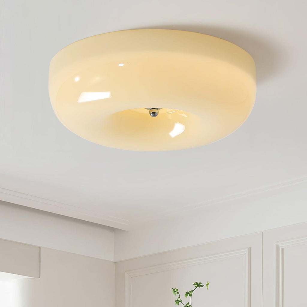Opal Glass Ceiling Light with Silver Detail, 32 to 46 cm