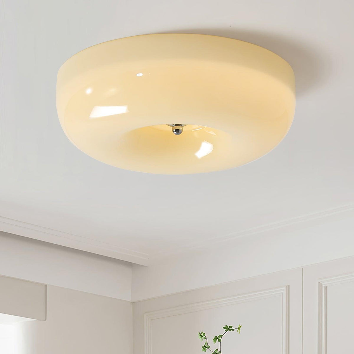 Opal Glass Ceiling Light with Silver Detail, 32 to 46 cm