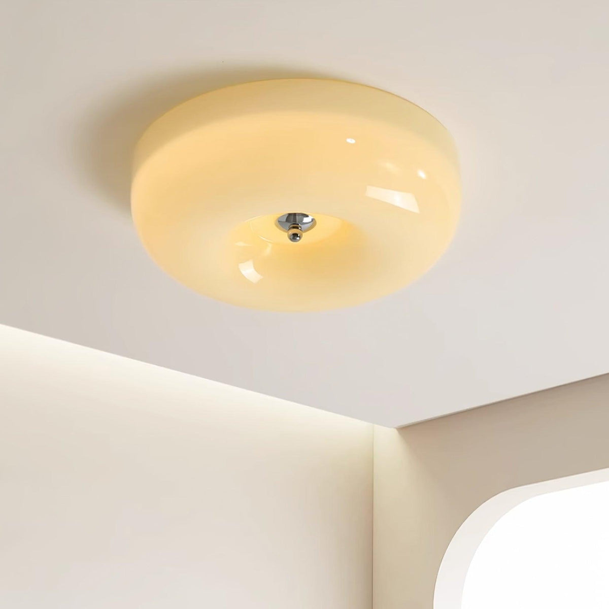 Opal Glass Ceiling Light with Silver Detail, 32 to 46 cm