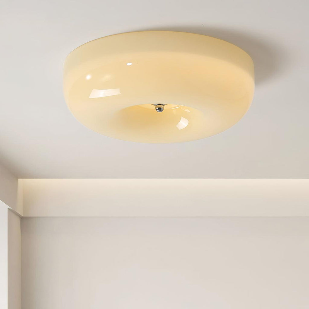 Opal Glass Ceiling Light with Silver Detail, 32 to 46 cm