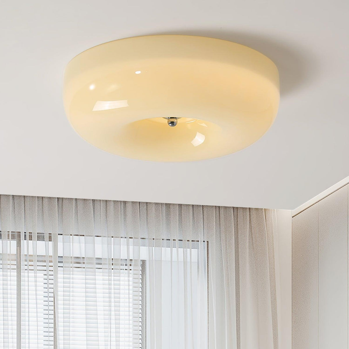 Opal Glass Ceiling Light with Silver Detail, 32 to 46 cm