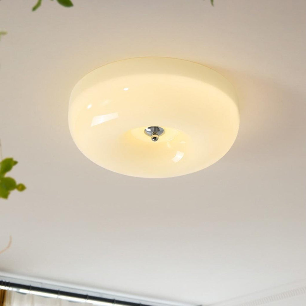 Opal Glass Ceiling Light with Silver Detail, 32 to 46 cm