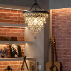 Crystal Chandelier with Antique Bronze Finish and Chain