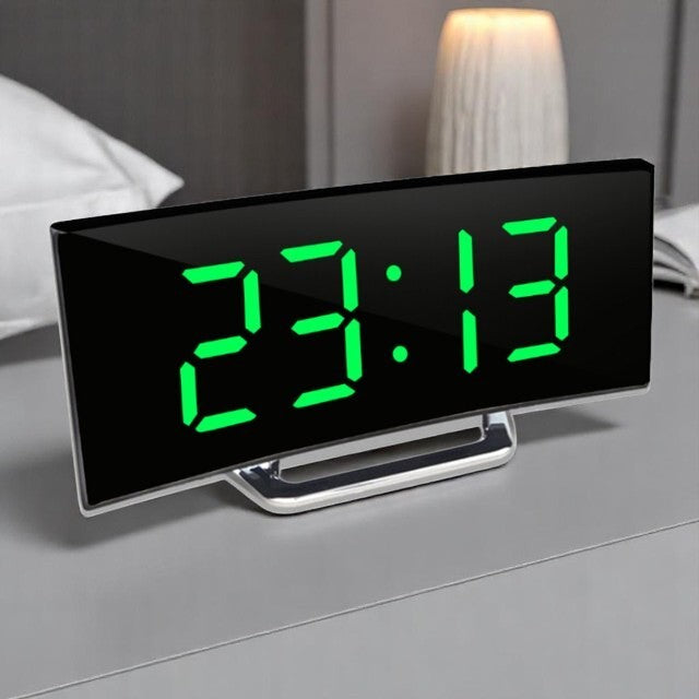 Digital LED Alarm Clock with Curved Display and Night Mode