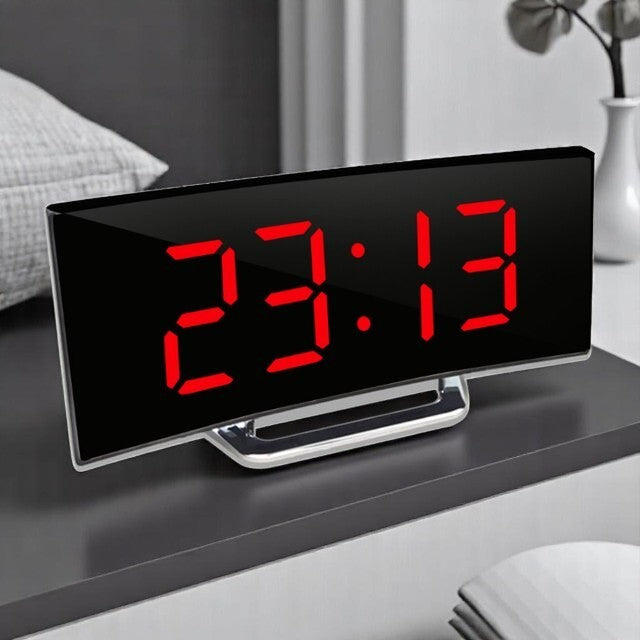 Digital LED Alarm Clock with Curved Display and Night Mode