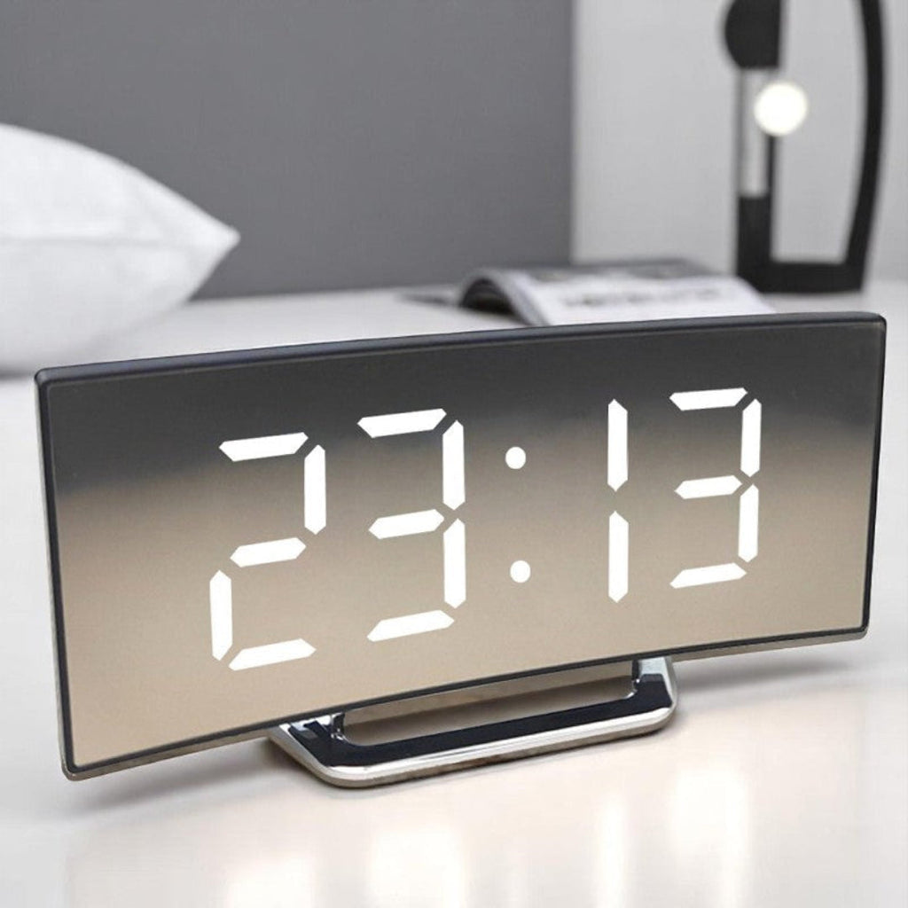 Digital LED Alarm Clock with Curved Display and Night Mode
