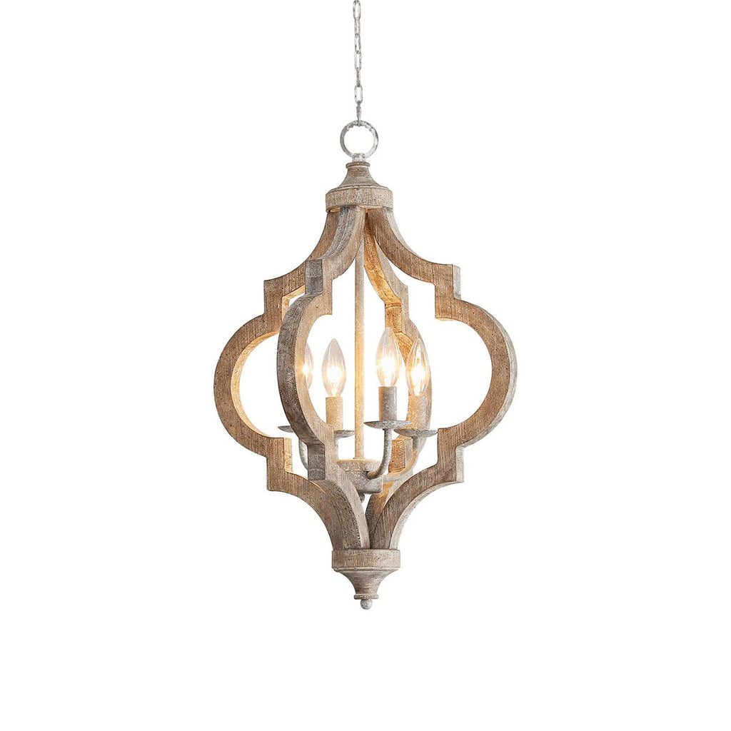 Reclaimed Wood 4-Light Chandelier, Vintage Country Style