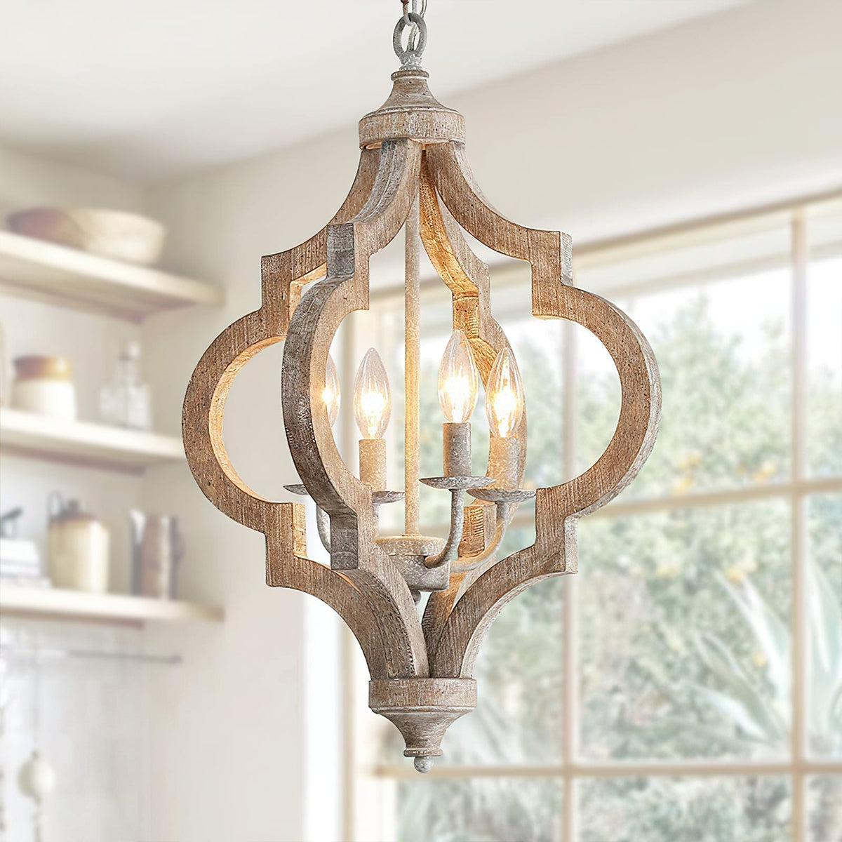 Reclaimed Wood 4-Light Chandelier, Vintage Country Style