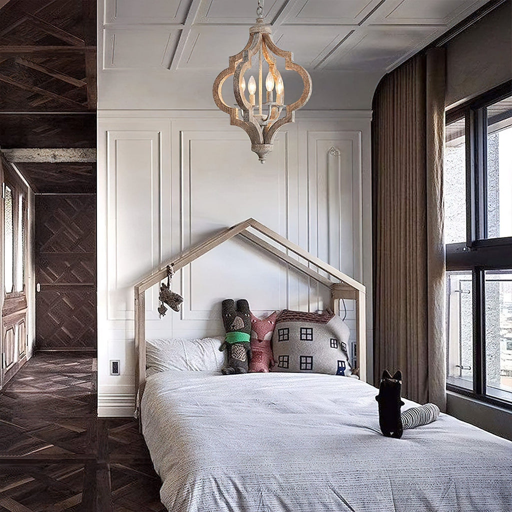 Reclaimed Wood 4-Light Chandelier, Vintage Country Style