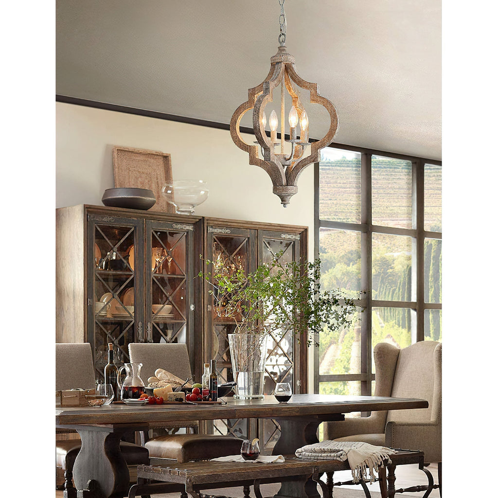 Reclaimed Wood 4-Light Chandelier, Vintage Country Style