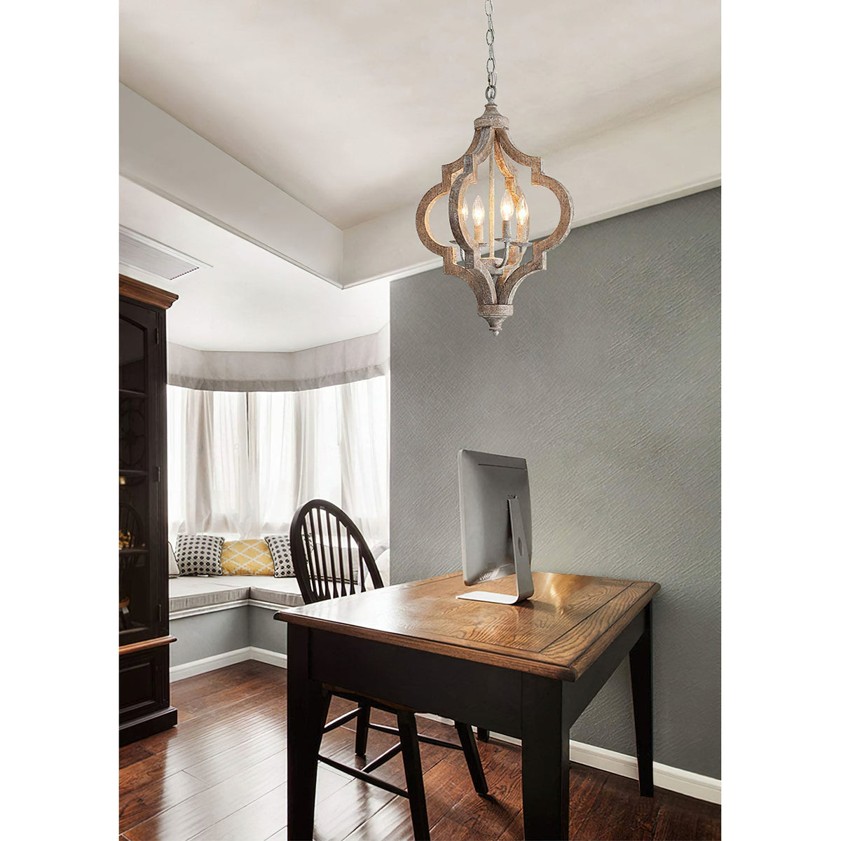 Reclaimed Wood 4-Light Chandelier, Vintage Country Style