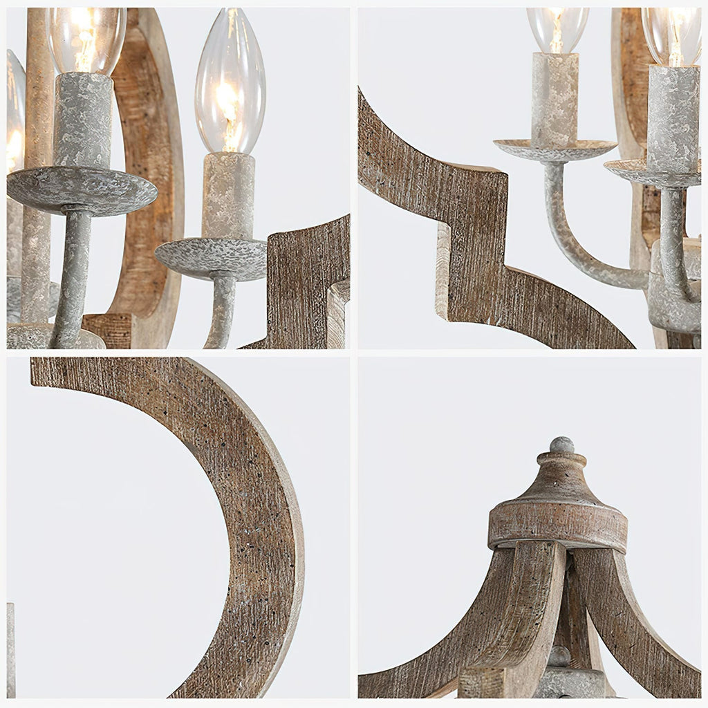 Reclaimed Wood 4-Light Chandelier, Vintage Country Style