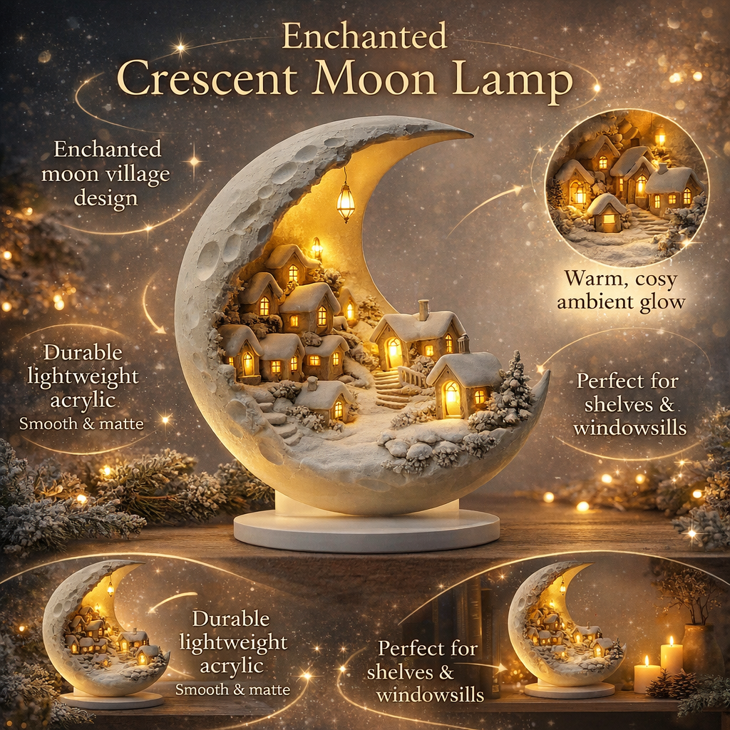 Light Up Acrylic Moon Village Ornament for Shelf or Windowsill