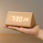 Wooden Digital LED Clock, Dimmable Display, USB Powered