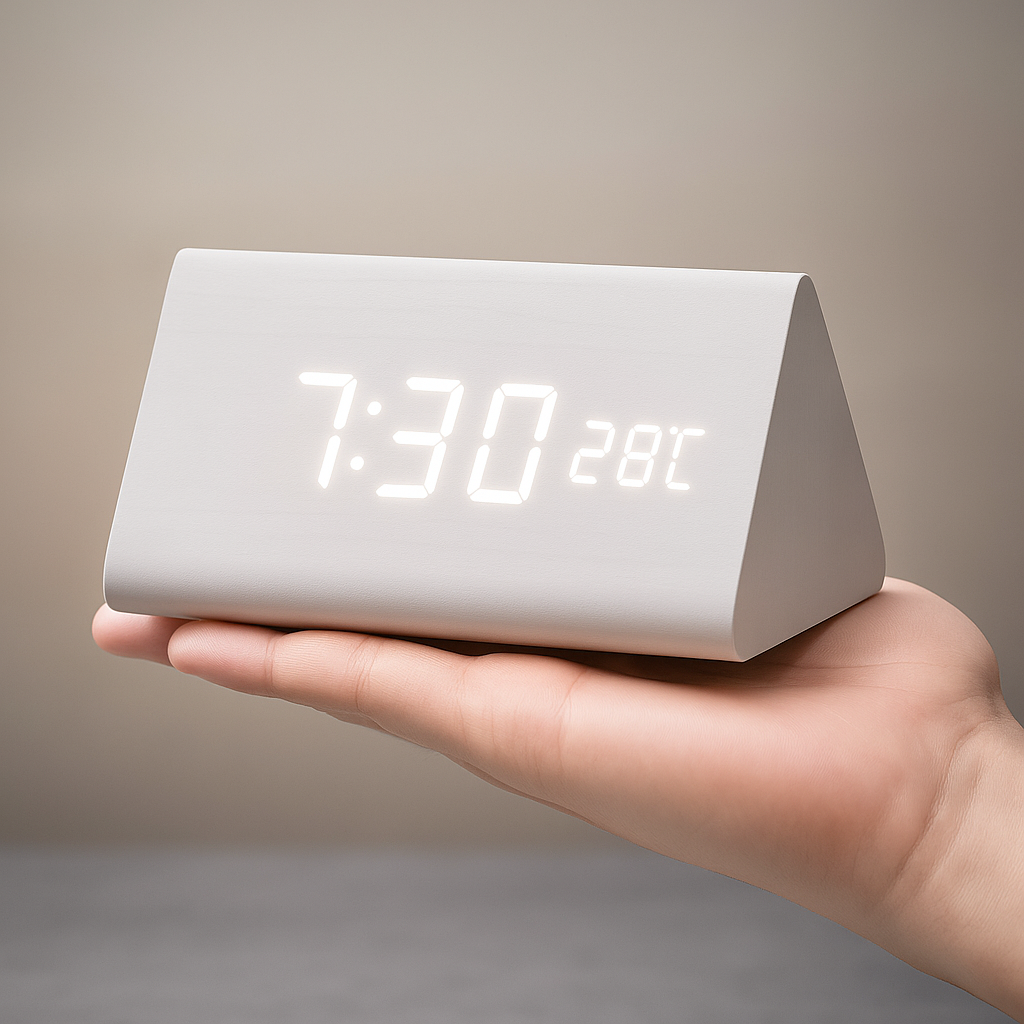 Wooden Digital LED Clock, Dimmable Display, USB Powered