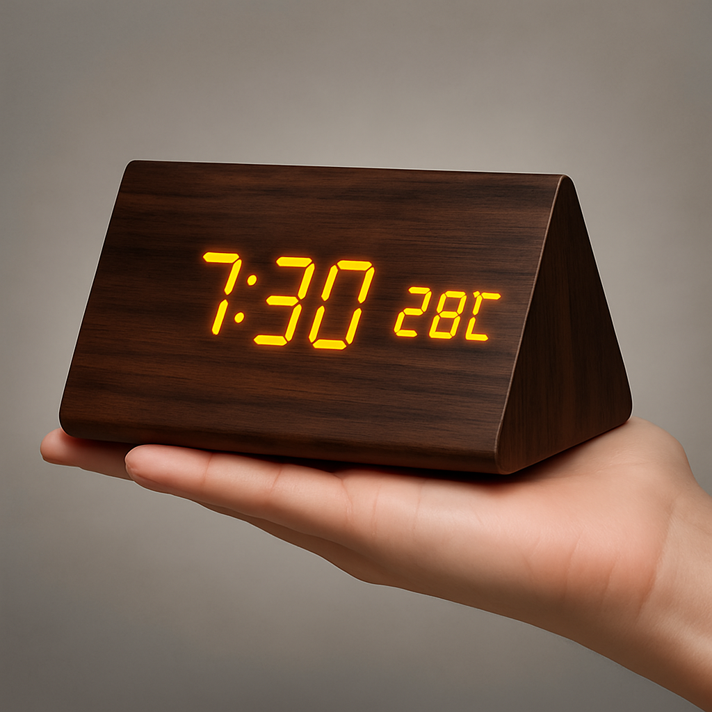 Wooden Digital LED Clock, Dimmable Display, USB Powered