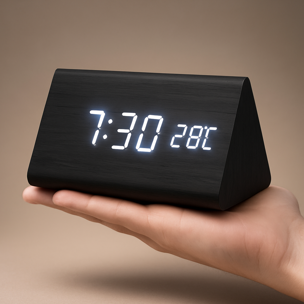 Wooden Digital LED Clock, Dimmable Display, USB Powered