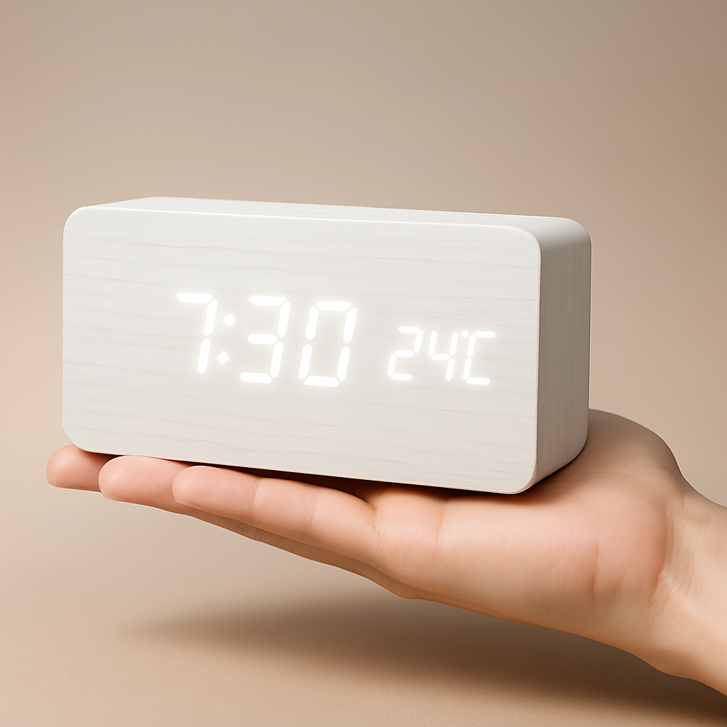 Wooden Digital LED Clock, Dimmable Display, USB Powered