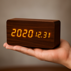 Wooden Digital LED Clock, Dimmable Display, USB Powered