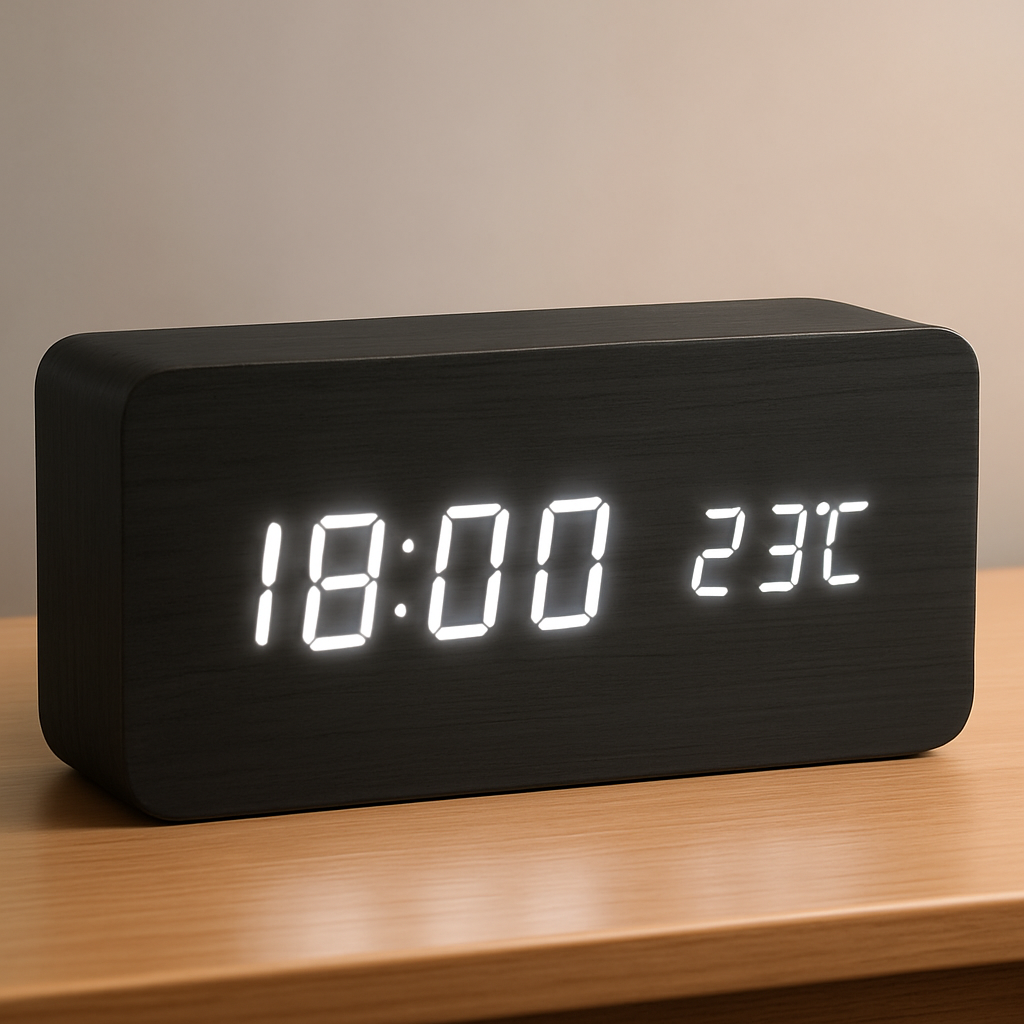 Wooden Digital LED Clock, Dimmable Display, USB Powered