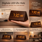 Wooden Digital LED Clock, Dimmable Display, USB Powered