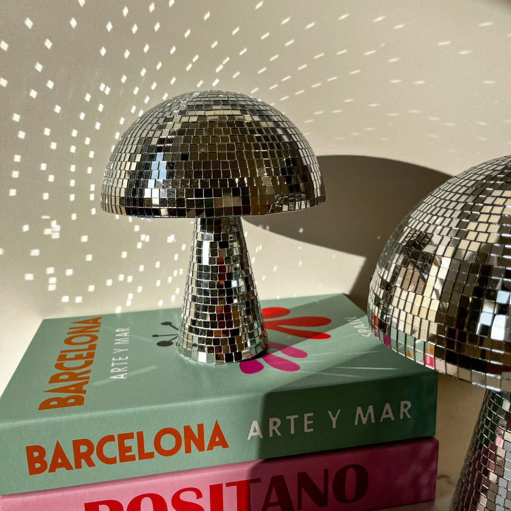 Retro Mirror Tile Mushroom Ornament, Disco Ball Style