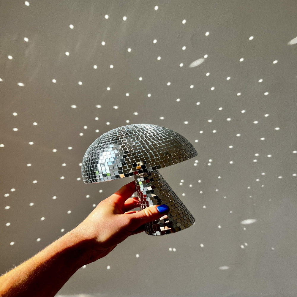 Retro Mirror Tile Mushroom Ornament, Disco Ball Style