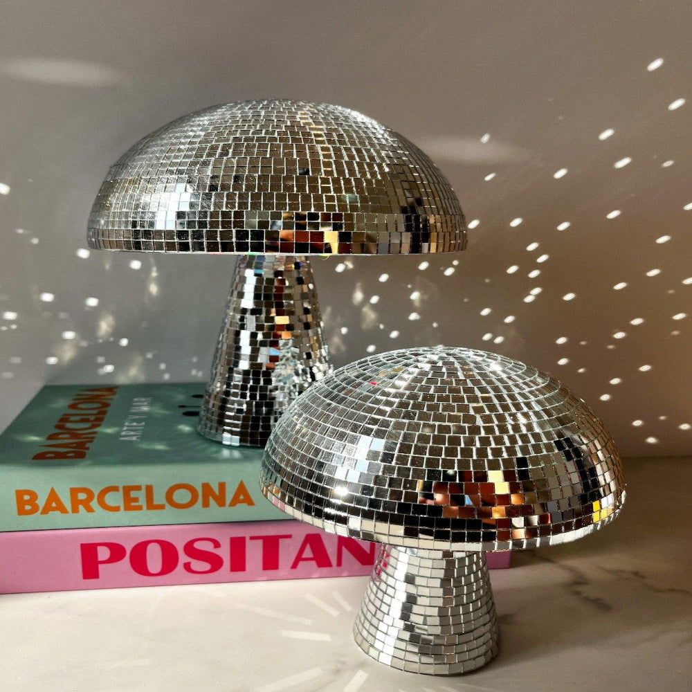 Retro Mirror Tile Mushroom Ornament, Disco Ball Style