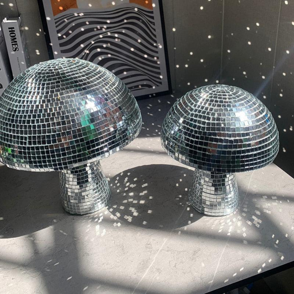 Retro Mirror Tile Mushroom Ornament, Disco Ball Style