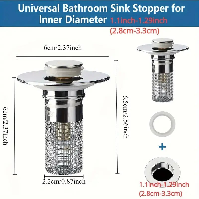 Solid Brass Pop-Up Basin Waste Plug 26-32mm with Hair Filter
