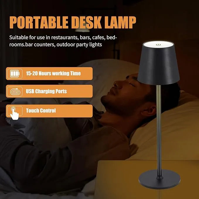 Cordless Metal Table Lamp with Built-In Battery, 38 cm