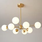 Opal Glass Globe Chandelier with Brass Finish, 6 to 16 Lights