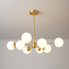 Opal Glass Globe Chandelier with Brass Finish, 6 to 16 Lights