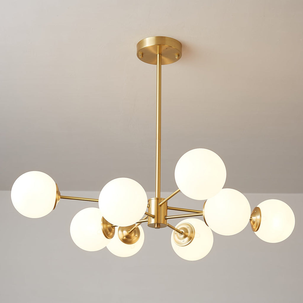Opal Glass Globe Chandelier with Brass Finish, 6 to 16 Lights
