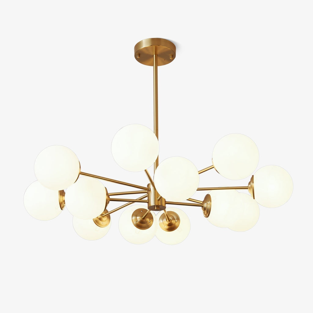 Opal Glass Globe Chandelier with Brass Finish, 6 to 16 Lights