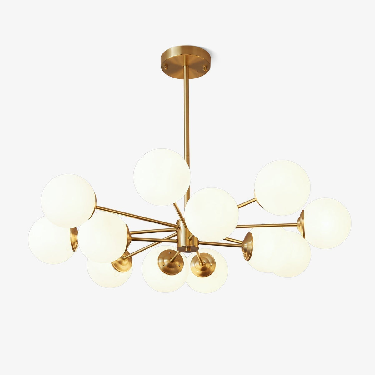Opal Glass Globe Chandelier with Brass Finish, 6 to 16 Lights