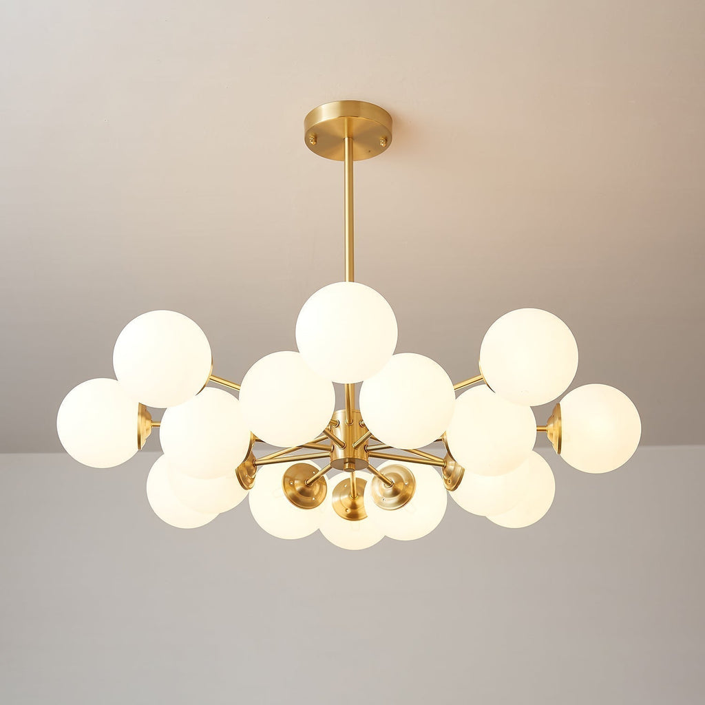 Opal Glass Globe Chandelier with Brass Finish, 6 to 16 Lights