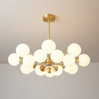 Opal Glass Globe Chandelier with Brass Finish, 6 to 16 Lights