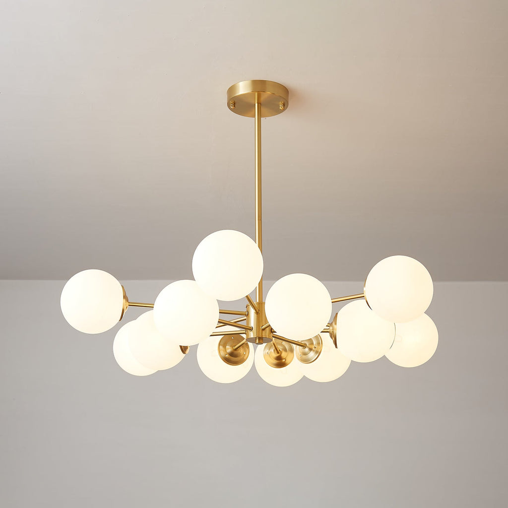 Opal Glass Globe Chandelier with Brass Finish, 6 to 16 Lights
