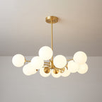 Opal Glass Globe Chandelier with Brass Finish, 6 to 16 Lights