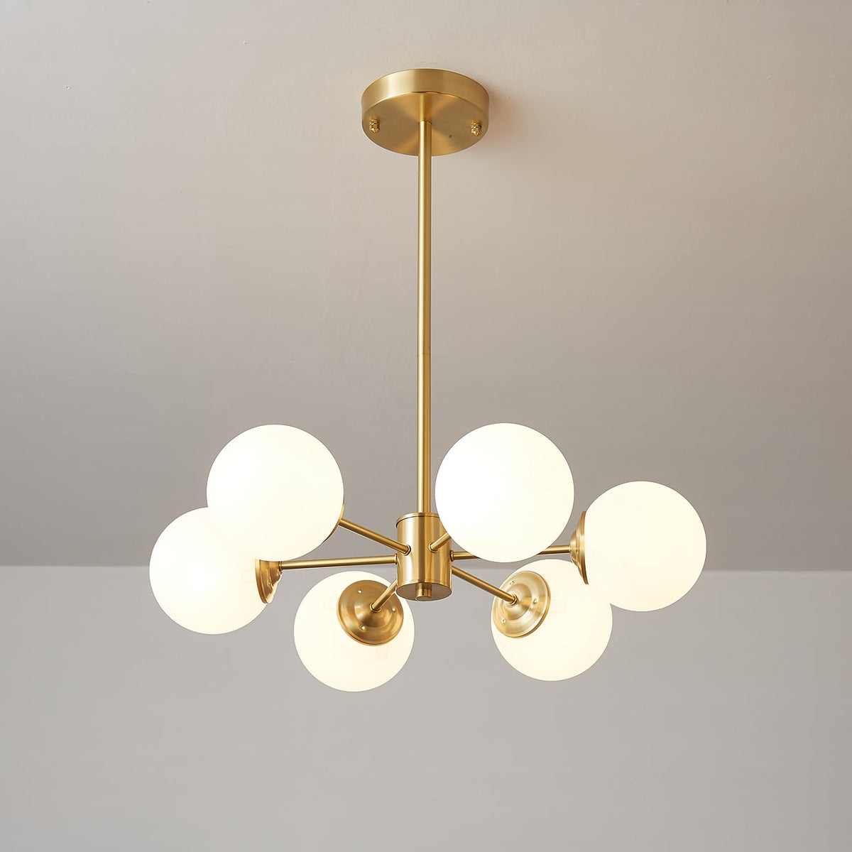 Opal Glass Globe Chandelier with Brass Finish, 6 to 16 Lights