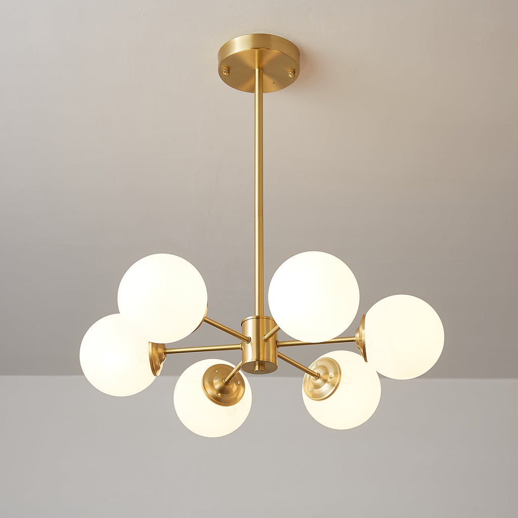 Opal Glass Globe Chandelier with Brass Finish, 6 to 16 Lights