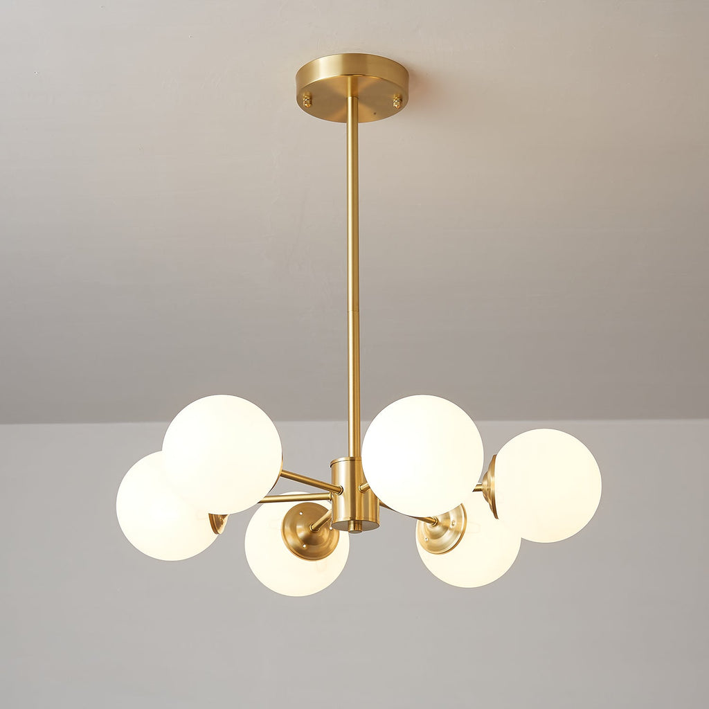 Opal Glass Globe Chandelier with Brass Finish, 6 to 16 Lights