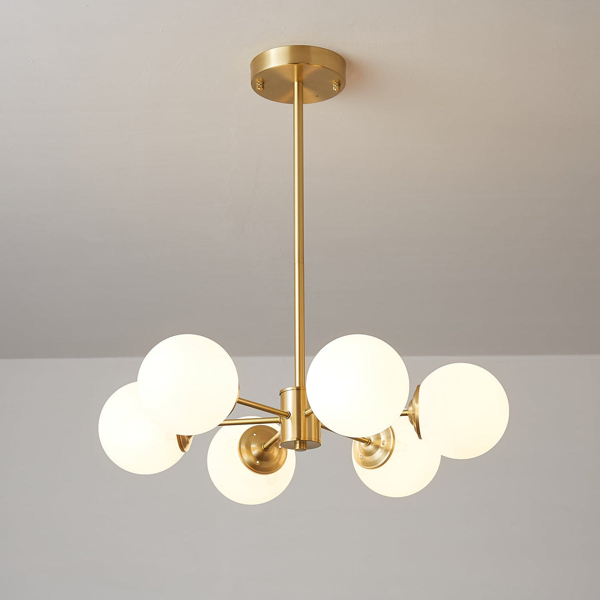 Opal Glass Globe Chandelier with Brass Finish, 6 to 16 Lights