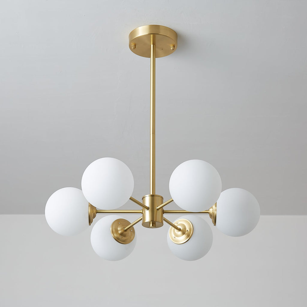 Opal Glass Globe Chandelier with Brass Finish, 6 to 16 Lights