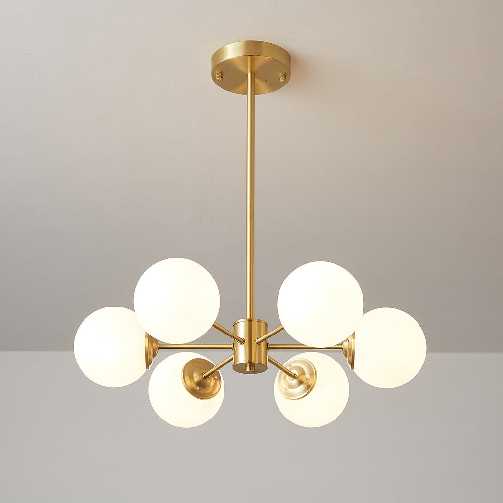 Opal Glass Globe Chandelier with Brass Finish, 6 to 16 Lights