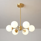 Opal Glass Globe Chandelier with Brass Finish, 6 to 16 Lights
